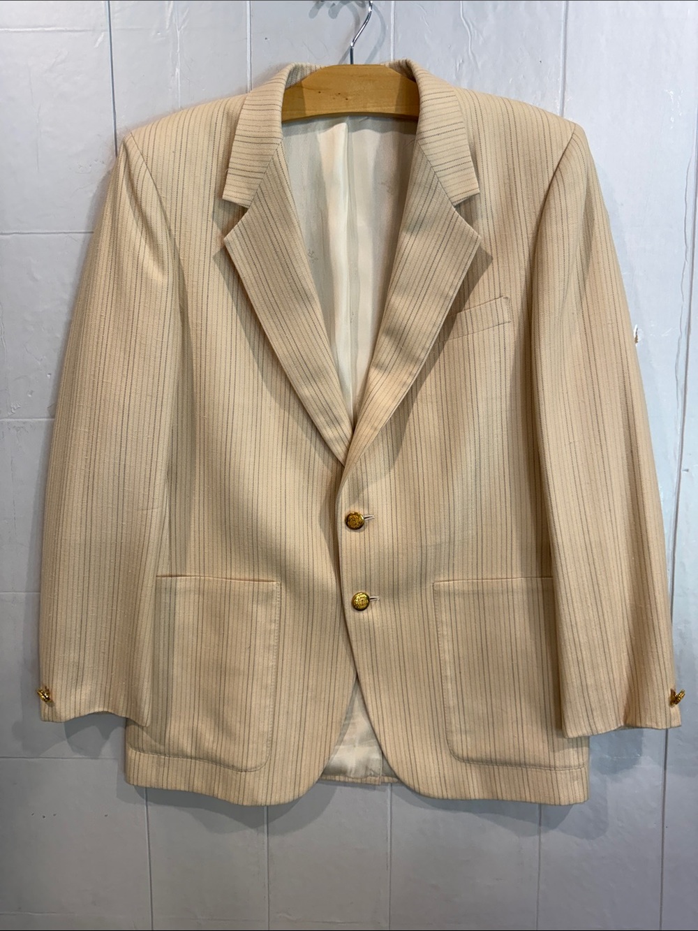 Louis Roth Vintage Men’s Silk Cream Pinstripe Lightweight Blazer Jacket 40R